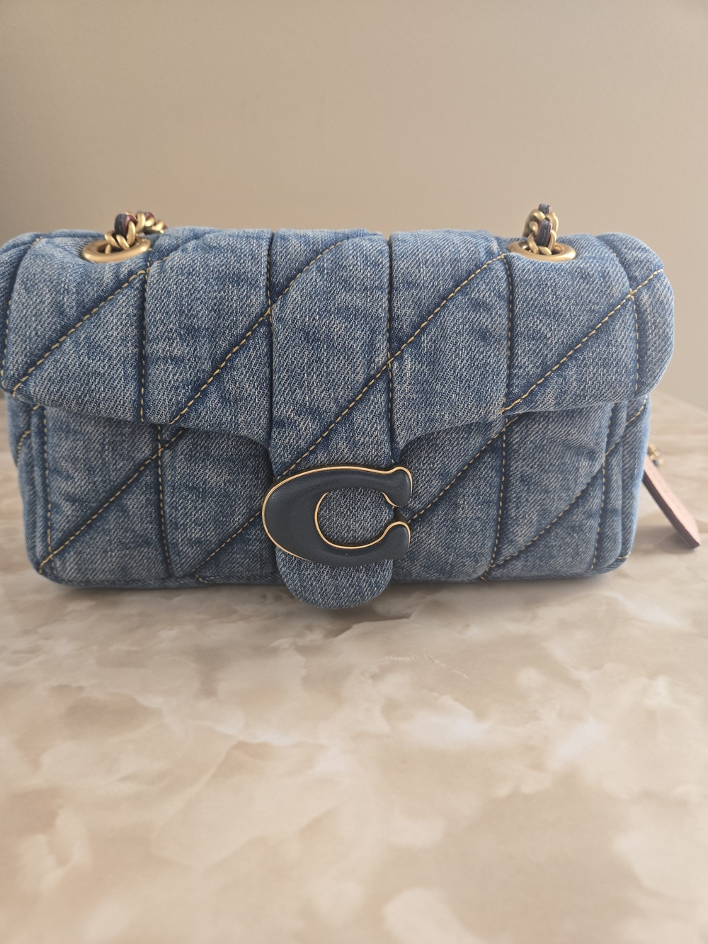 Coach Quilted Tabby 20 Denim Shoulder Bag with Signature C Turnlock